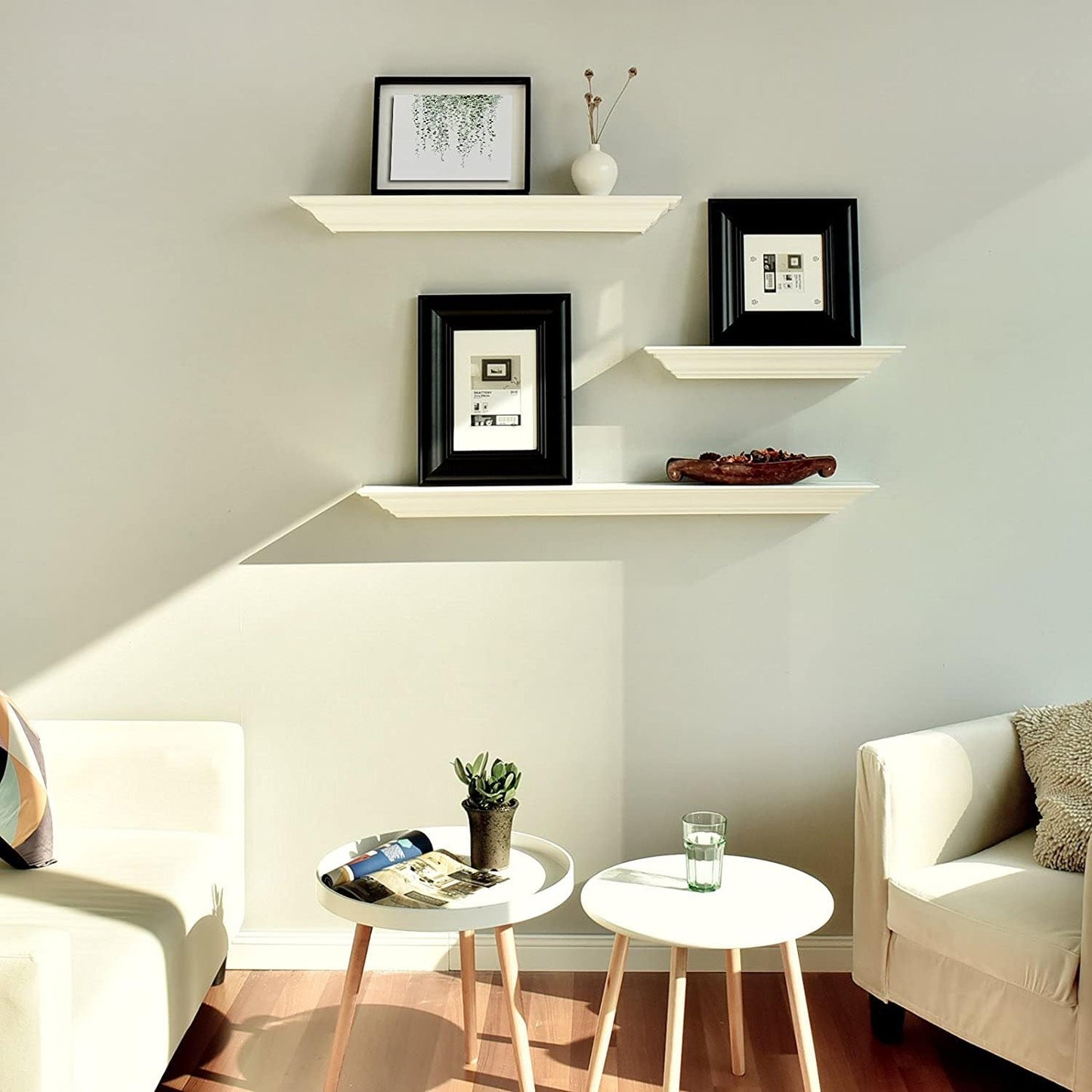 36 Inch Solid Pine Wood Floating Shelves Wall Mounted,Corona Crown Molding Floating Wall Display Shelf,White Finished.
