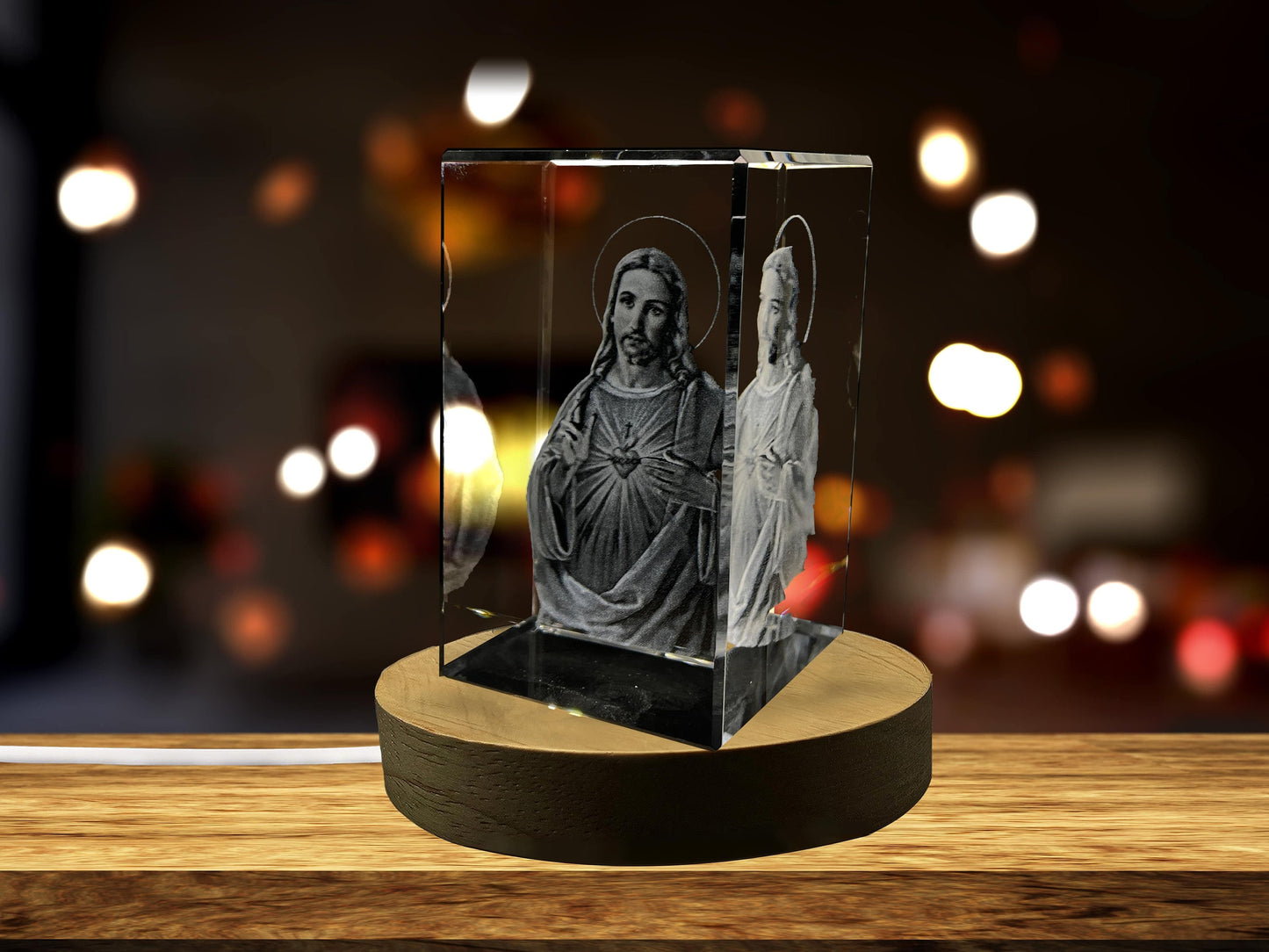 3D Crystal Home Decor Jesus Figurine Statue with LED Light