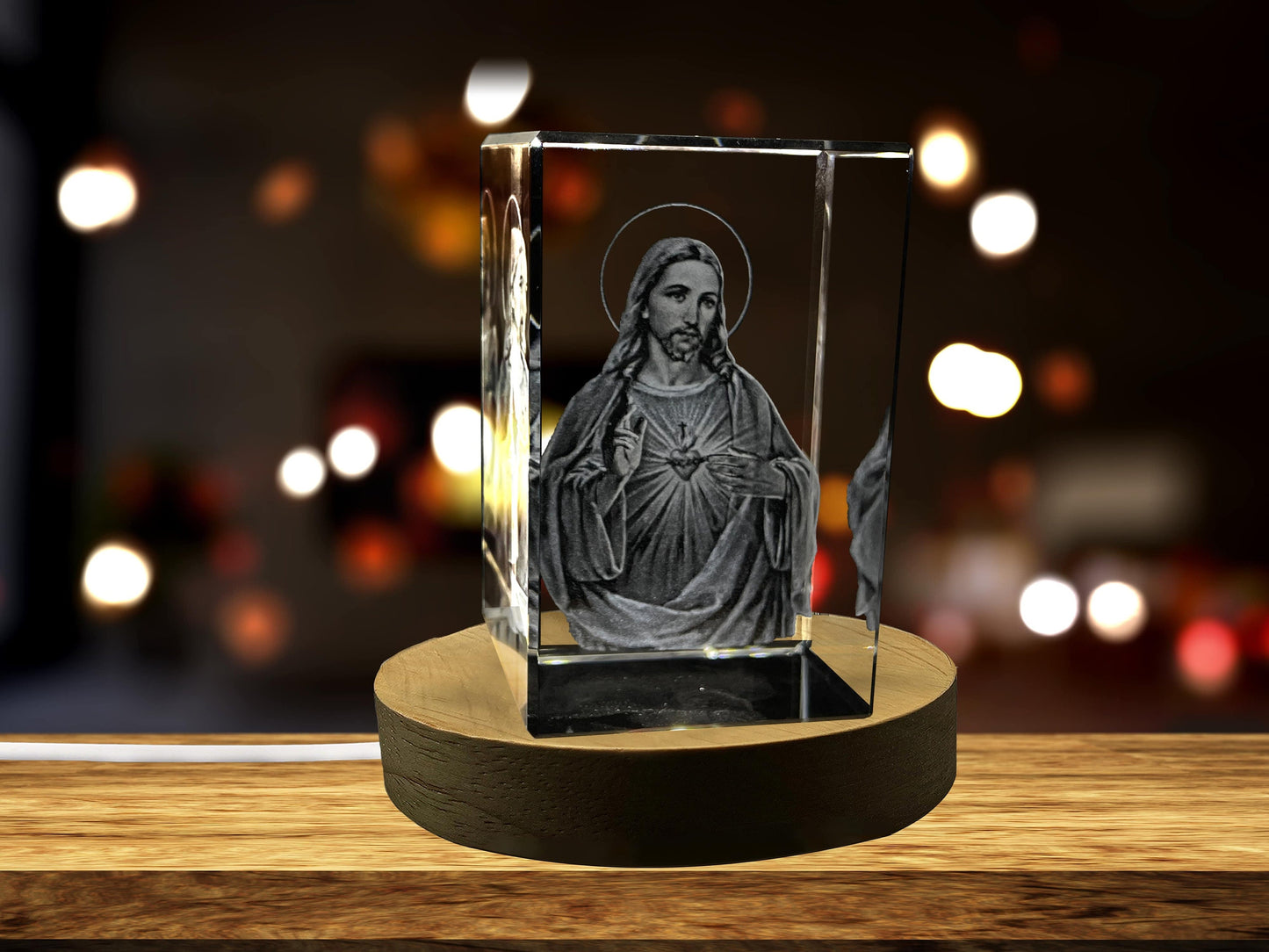 3D Crystal Home Decor Jesus Figurine Statue with LED Light