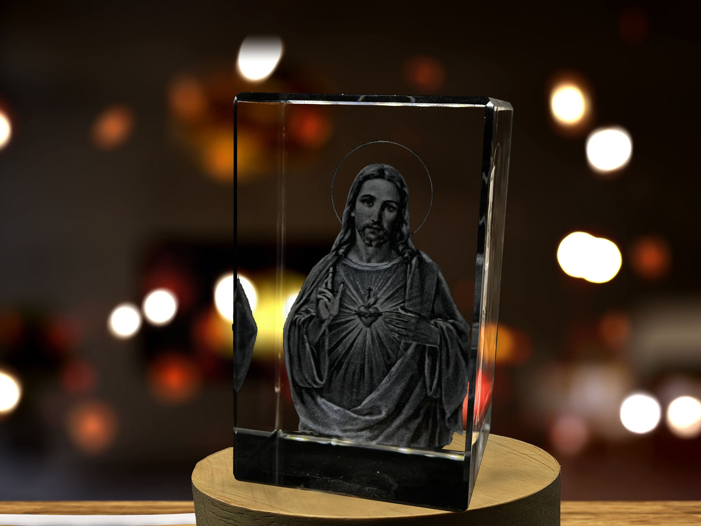 3D Crystal Home Decor Jesus Figurine Statue with LED Light