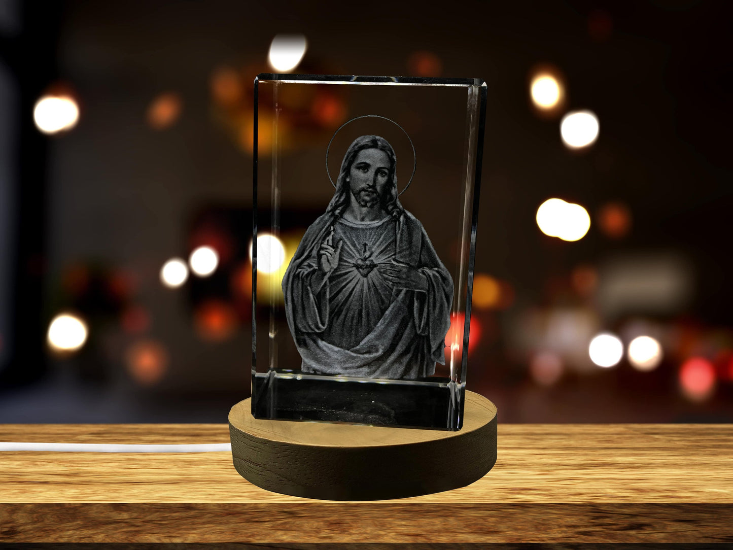 3D Crystal Home Decor Jesus Figurine Statue with LED Light