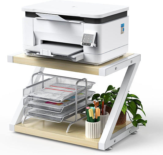 Printer Stand, Desktop Stand for Printer, Printer Stand with Storage, Printer Table Organizer, Printer Shelf W/ 2 Tier Tray & Hardware & Steel