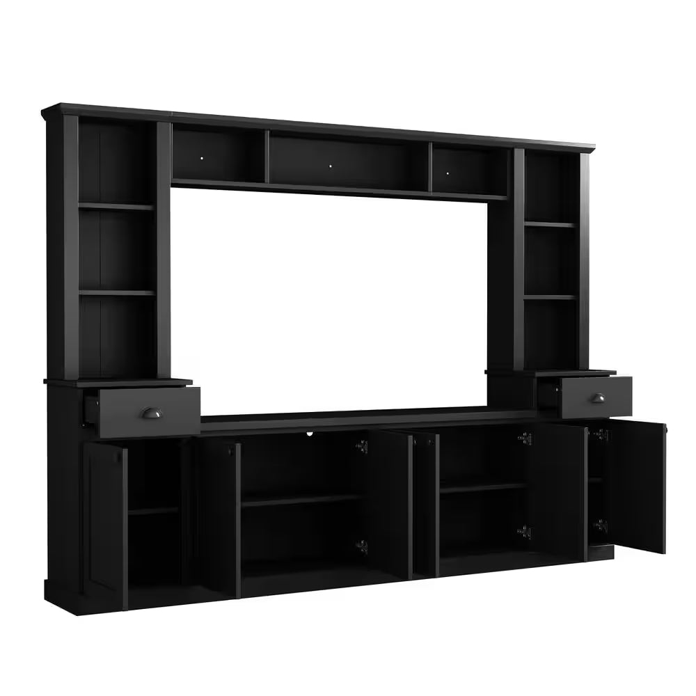 Black Minimalist Entertainment Center Fits Tv'S up to 75 In. with Bridge and Adjustable Shelves