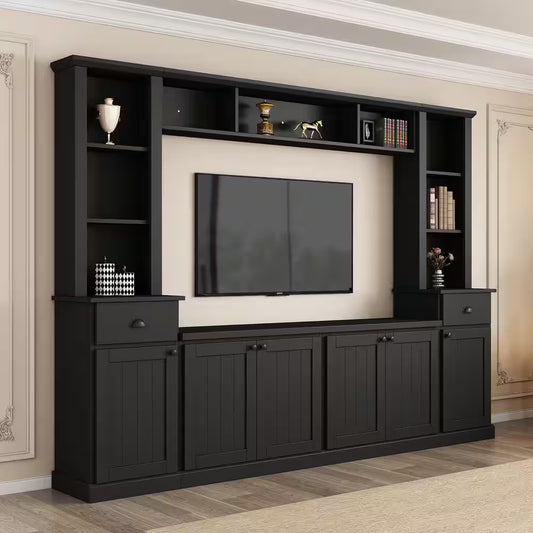 Black Minimalist Entertainment Center Fits Tv'S up to 75 In. with Bridge and Adjustable Shelves