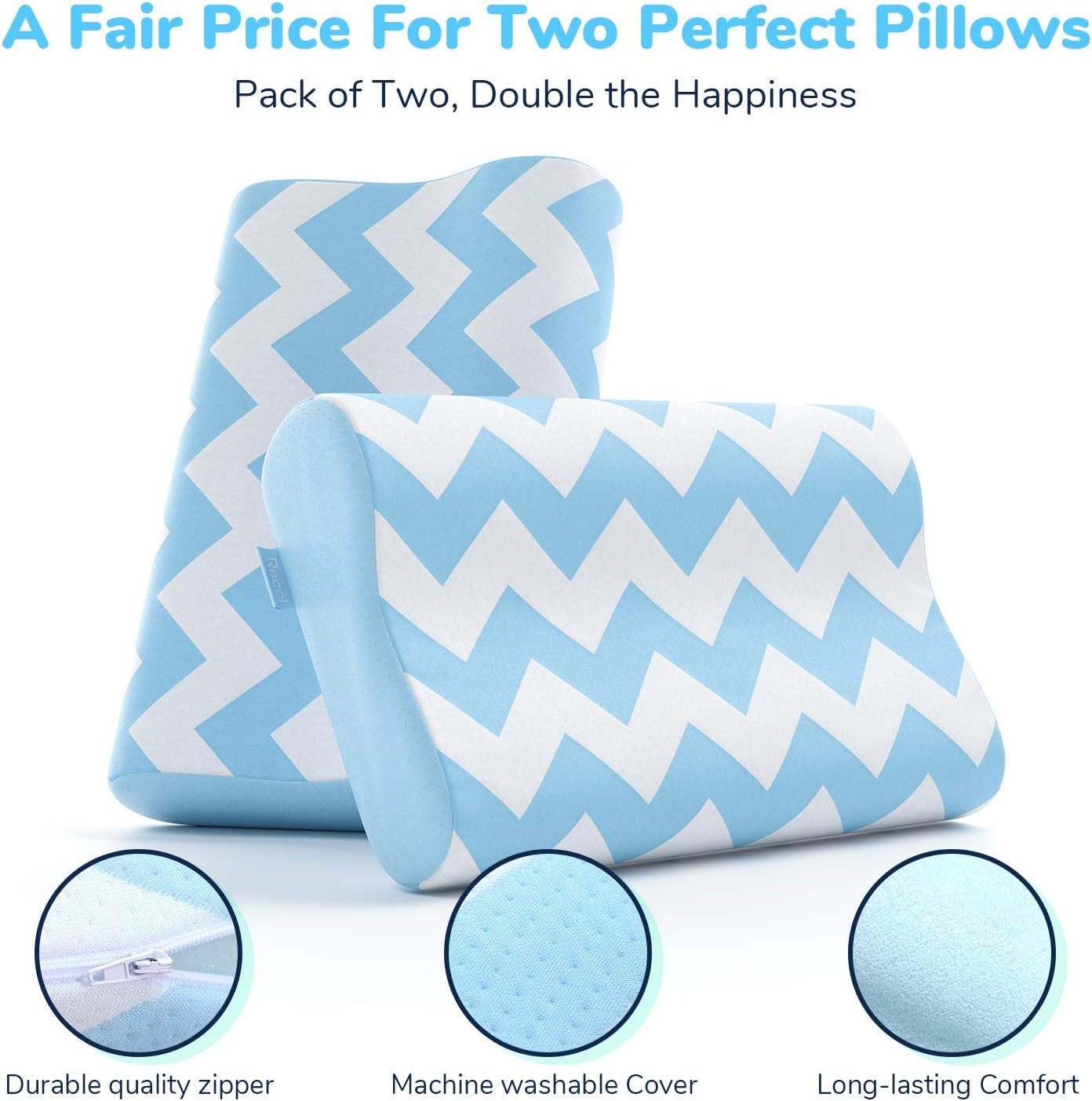 [2-Pack] Contour Memory Foam Pillow Set of 2, Ergonomic Cervical Pillow for Neck Support, Cooling Gel Pillow for Sleeping, Side Sleeper Pillow for Neck Pain, with Bamboo Viscose Washable Cover