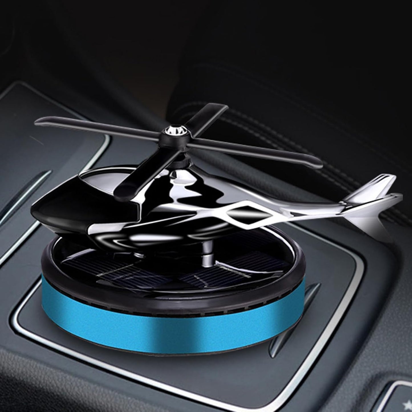 Solar Car Air Freshener Helicopter Sun-Powered with Rotating Propeller Long Lasting Fragrance Deodorant Auto Aromatherapy Diffuser Design Perfect for Blue
