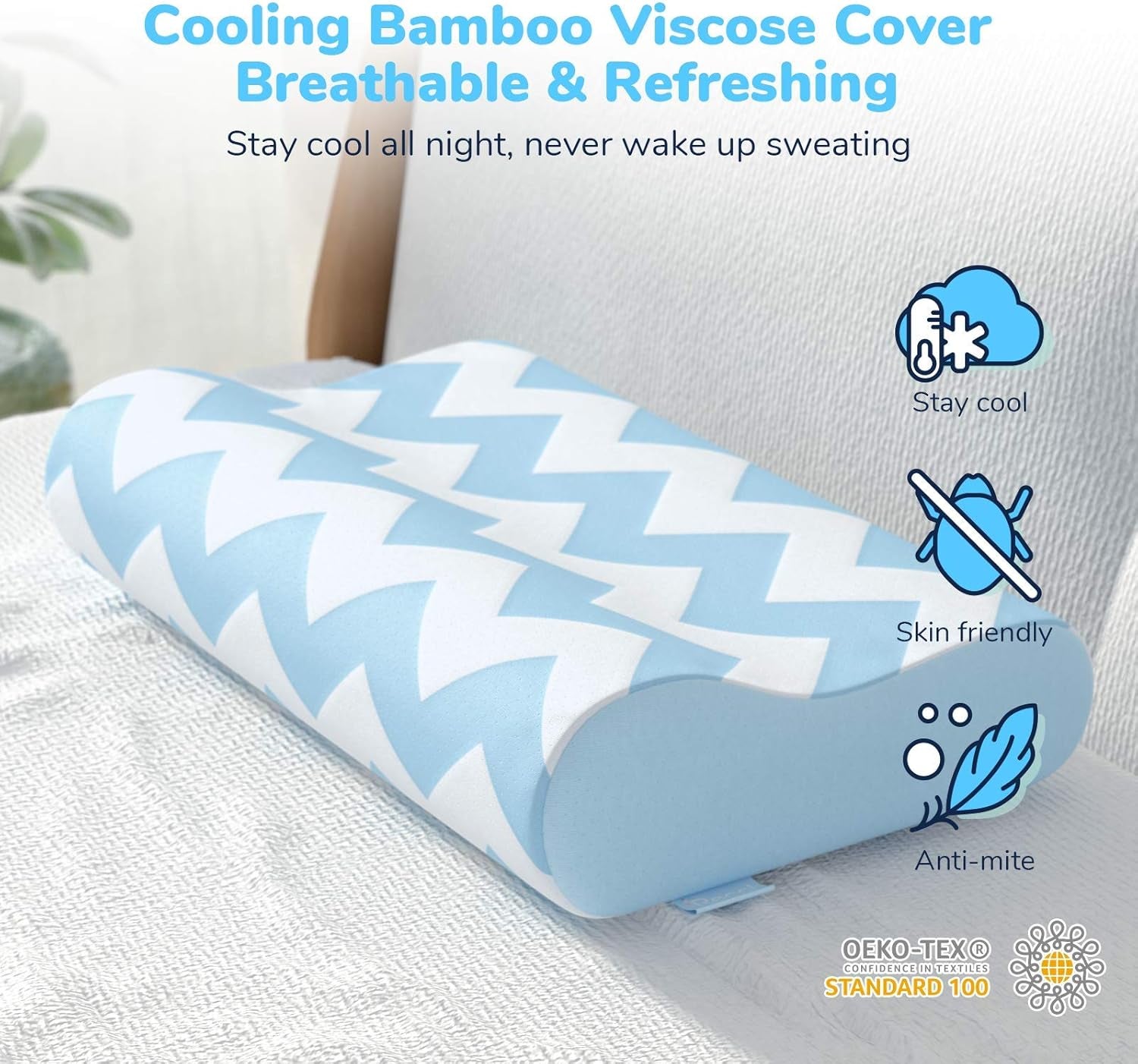 [2-Pack] Contour Memory Foam Pillow Set of 2, Ergonomic Cervical Pillow for Neck Support, Cooling Gel Pillow for Sleeping, Side Sleeper Pillow for Neck Pain, with Bamboo Viscose Washable Cover