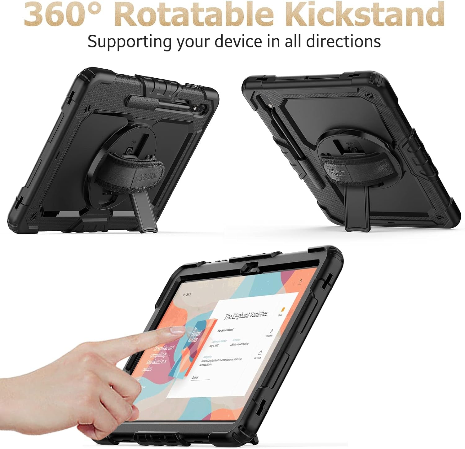 Case for Samsung Galaxy Tab S7 FE / S8 plus 5G Case 12.4'' with Screen Protector Pencil Holder [360 Rotating Hand Strap] &Stand, Drop-Proof, Black