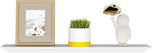 36 Inch Solid Pine Wood Floating Shelves Wall Mounted,Corona Crown Molding Floating Wall Display Shelf,White Finished.