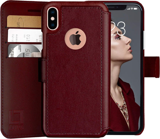 Compatible with Iphone X Wallet Case - Slim Case with Card Holder - Wallet Case for Women & Men - Faux Leather I Phone Xs Purse Cases- Magnetic Closure, Burgundy (5.8 Inch Screen)