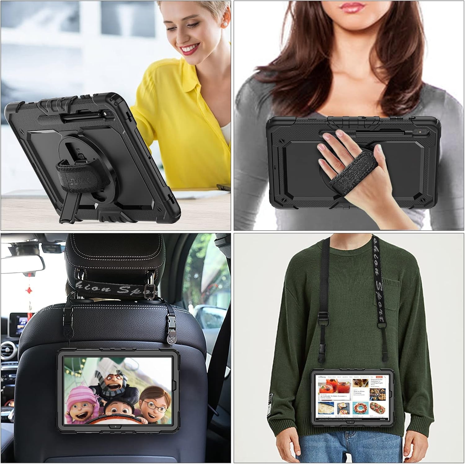 Case for Samsung Galaxy Tab S7 FE / S8 plus 5G Case 12.4'' with Screen Protector Pencil Holder [360 Rotating Hand Strap] &Stand, Drop-Proof, Black