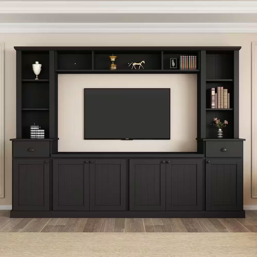 Black Minimalist Entertainment Center Fits Tv'S up to 75 In. with Bridge and Adjustable Shelves