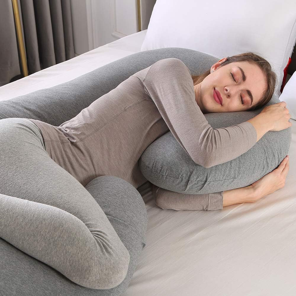 Pregnancy Pillow, C Shaped Full Body Pillow 52", Maternity Pillow Support for Back, Legs, Neck, HIPS for Pregnant Women with Removable Washable Jersey Cover(Darkgrey)