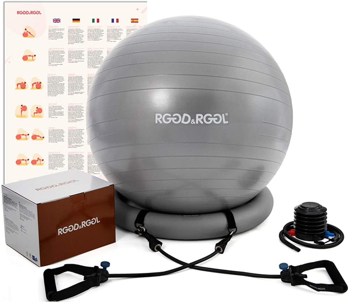 Yoga Ball Chair, Exercise Ball with Leak-Proof Design, Stability Ring&2 Adjustable Resistance Bands for Any Fitness Level, 1.5 Times Thicker Swiss Ball for Home&Gym&Office&Pregnancy (65 Cm)