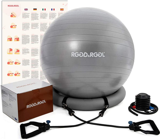 Yoga Ball Chair, Exercise Ball with Leak-Proof Design, Stability Ring&2 Adjustable Resistance Bands for Any Fitness Level, 1.5 Times Thicker Swiss Ball for Home&Gym&Office&Pregnancy (65 Cm)