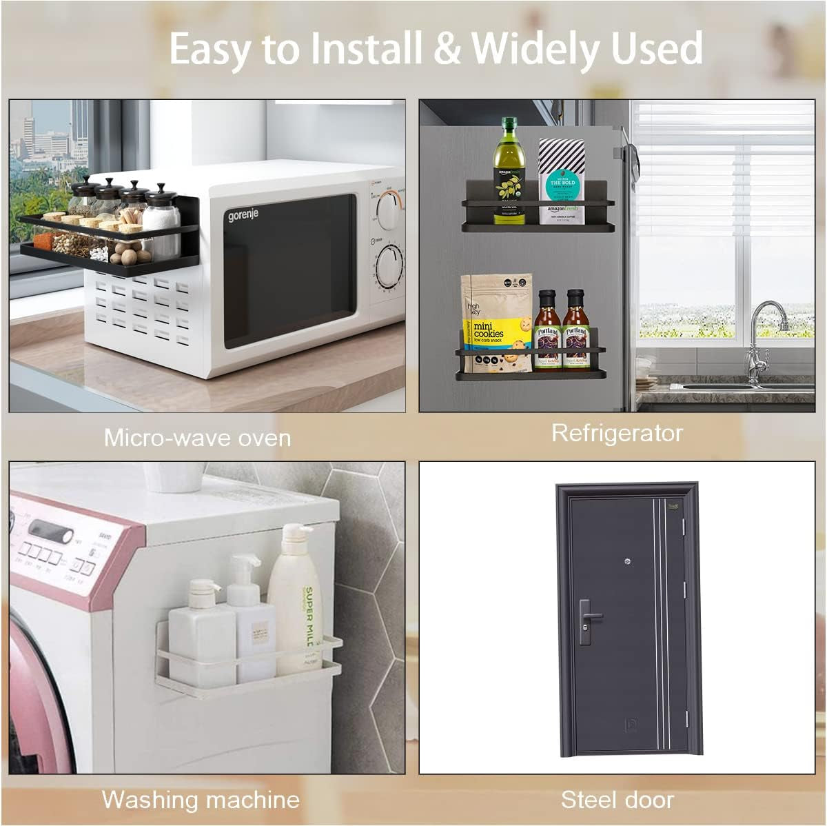 2 Pack Magnetic Spice Rack, Easy to Install on the Side of Refrigerator/Space Saving Kitchen Organization Shelf Organizer for Cabinet