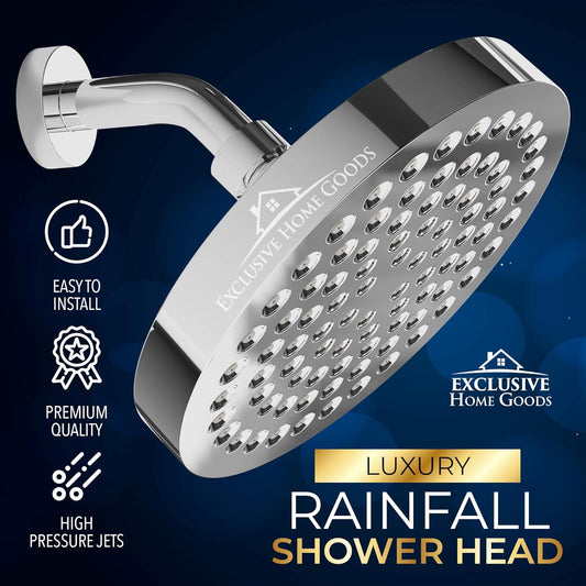 -Luxury Rainfall Shower Head - High-Pressure Showerhead Jets, Rain Shower Head Ant-Clog Silicone Nozzles (2.5 GPM, 6 Inch Diameter, Deluxe Chrome)