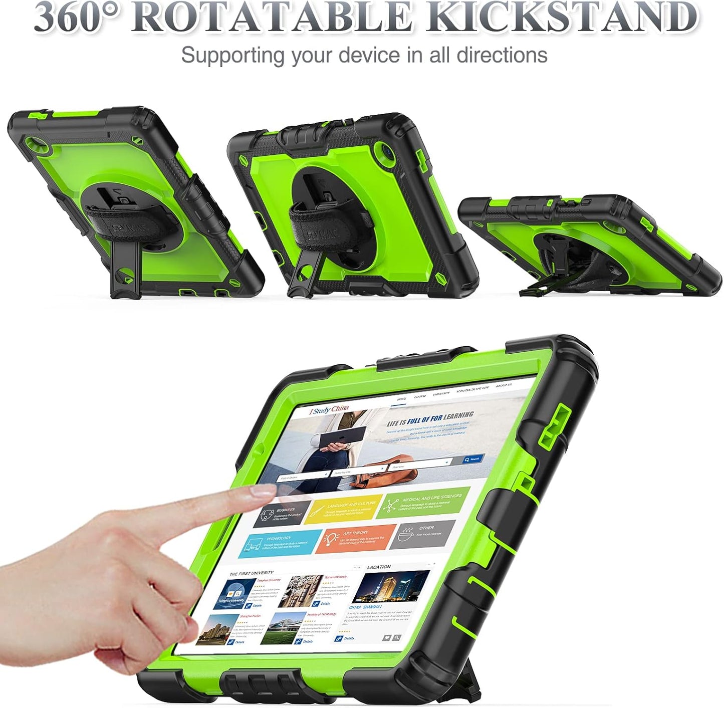 Case for Samsung Galaxy Tab A7 Lite 8.7'' with Screen Protector Pencil Holder [360 Rotating Hand Strap] &Stand, Drop-Proof Case for Samsung A7 Lite 2021 SM-T220/T225/T227, Green/Black