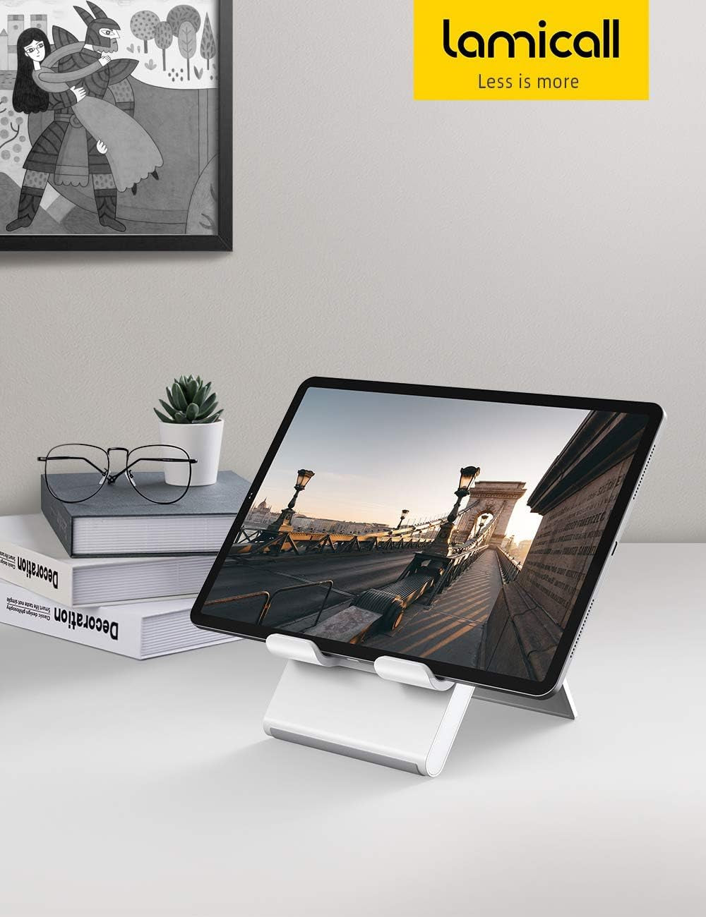 Tablet Stand Holder Adjustable - Foldable Desktop Stand Charging Dock for Desk Compatible with 4-13" Tablet Such as Ipad Pro 11, 9.7, 10.5, 12.9 Air Mini 4 3 2, Kindle, Nexus, Tab - White