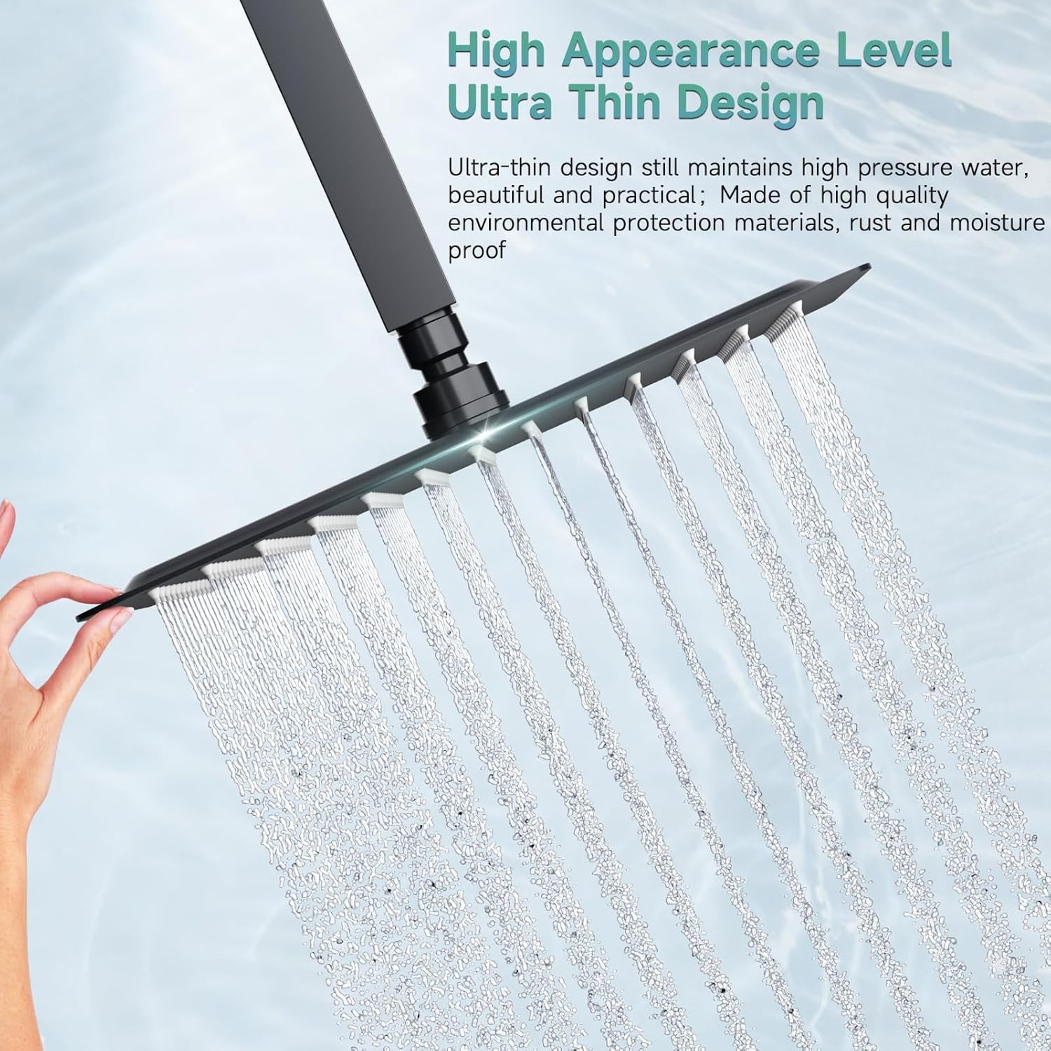 12 Inch Rain Shower Head 304 Stailess Steel Matte Black High Pressure Rainfall Showerhead Water Saving