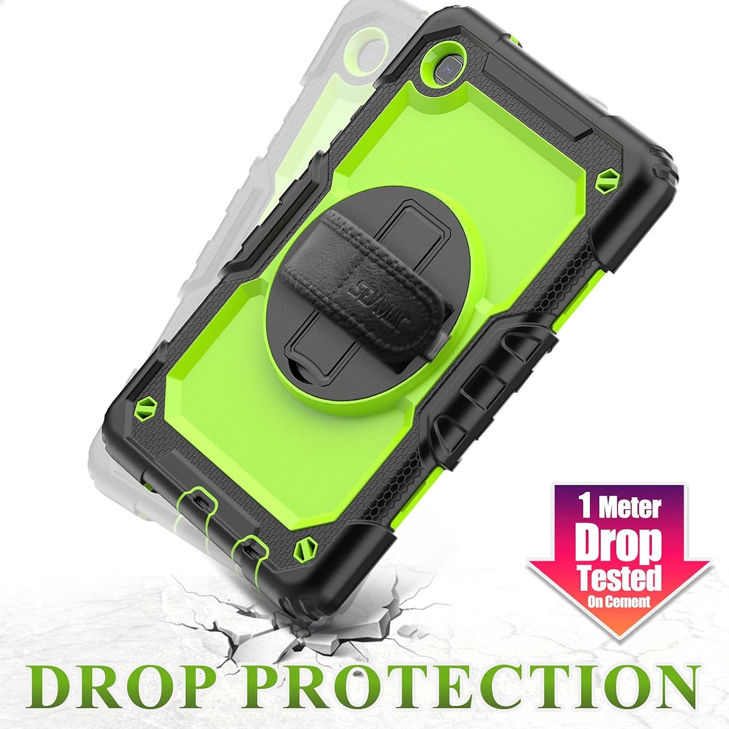 Case for Samsung Galaxy Tab A7 Lite 8.7'' with Screen Protector Pencil Holder [360 Rotating Hand Strap] &Stand, Drop-Proof Case for Samsung A7 Lite 2021 SM-T220/T225/T227, Green/Black