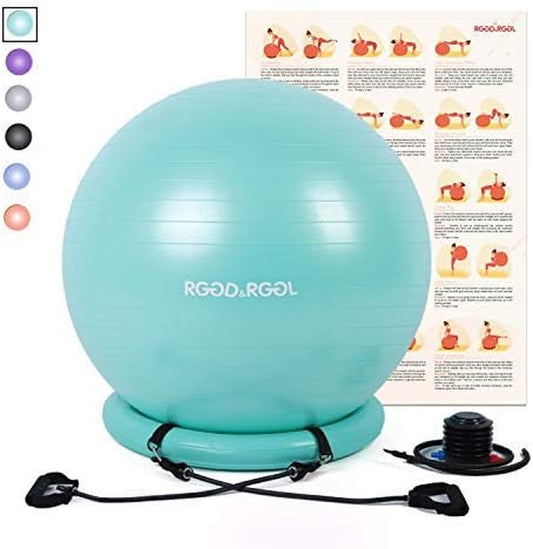 Yoga Ball Chair, Exercise Ball with Leak-Proof Design, Stability Ring&2 Adjustable Resistance Bands for Any Fitness Level, 1.5 Times Thicker Swiss Ball for Home&Gym&Office&Pregnancy (65 Cm)