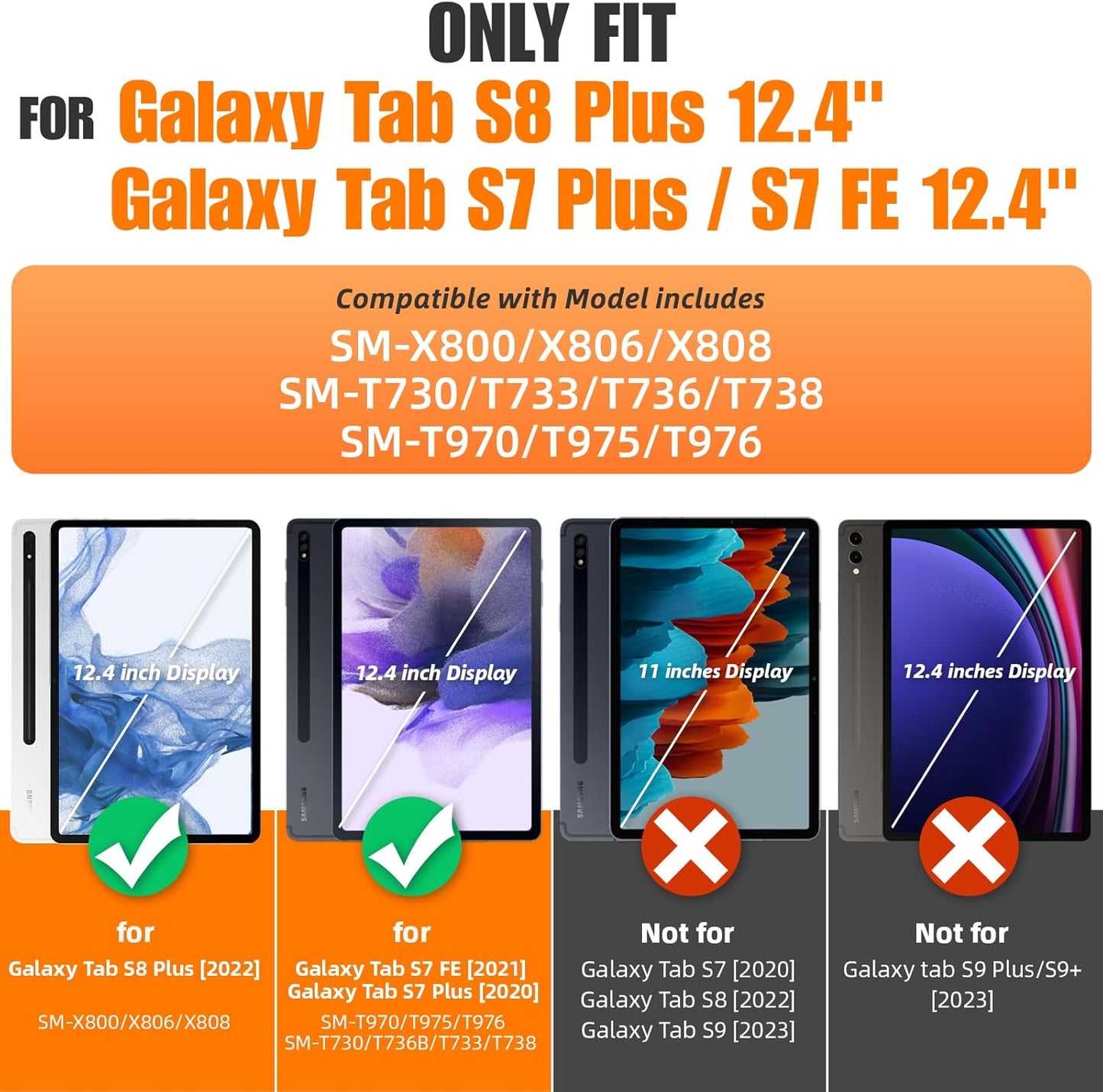 Case for Samsung Galaxy Tab S7 FE / S8 plus 5G Case 12.4'' with Screen Protector Pencil Holder [360 Rotating Hand Strap] &Stand, Drop-Proof, Black