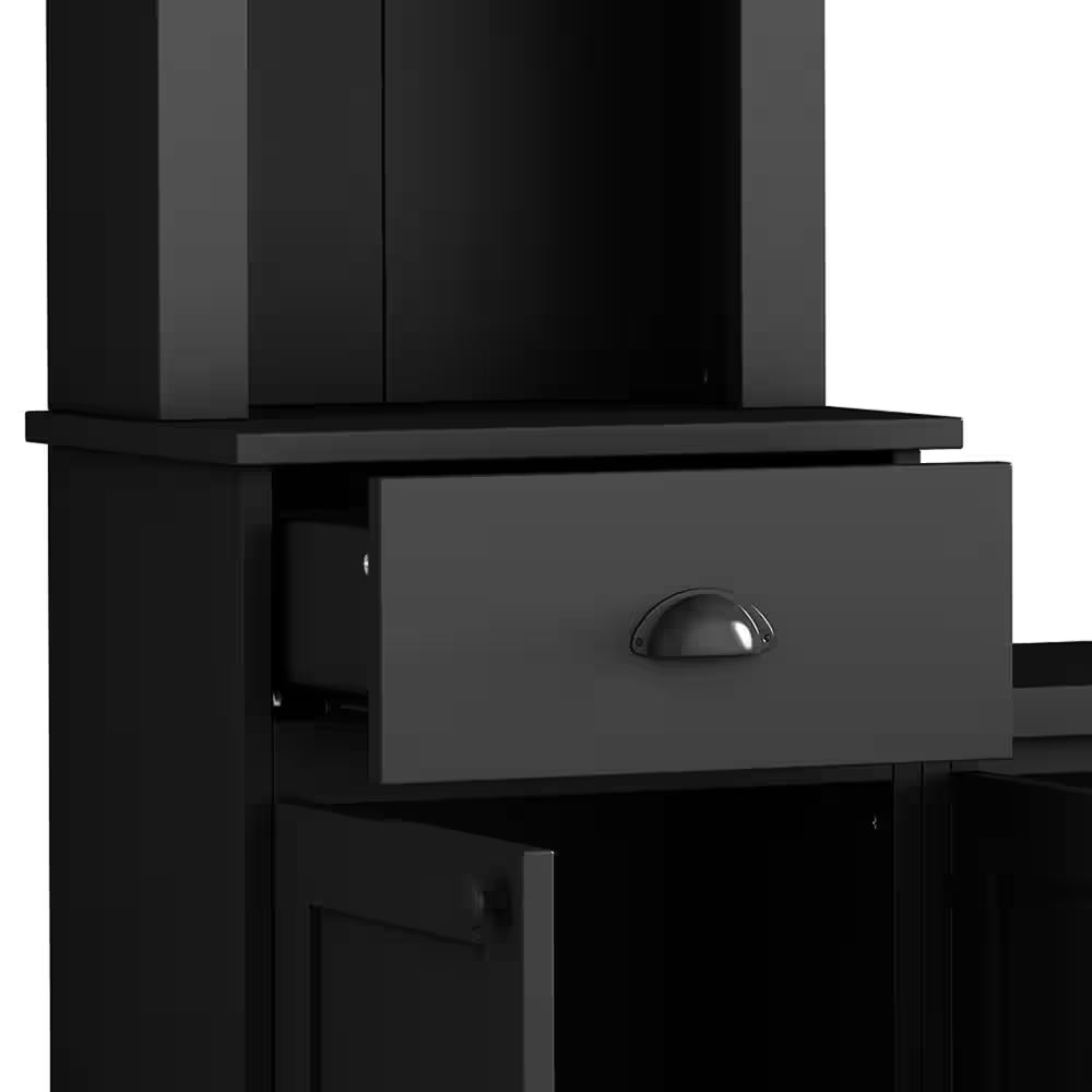 Black Minimalist Entertainment Center Fits Tv'S up to 75 In. with Bridge and Adjustable Shelves