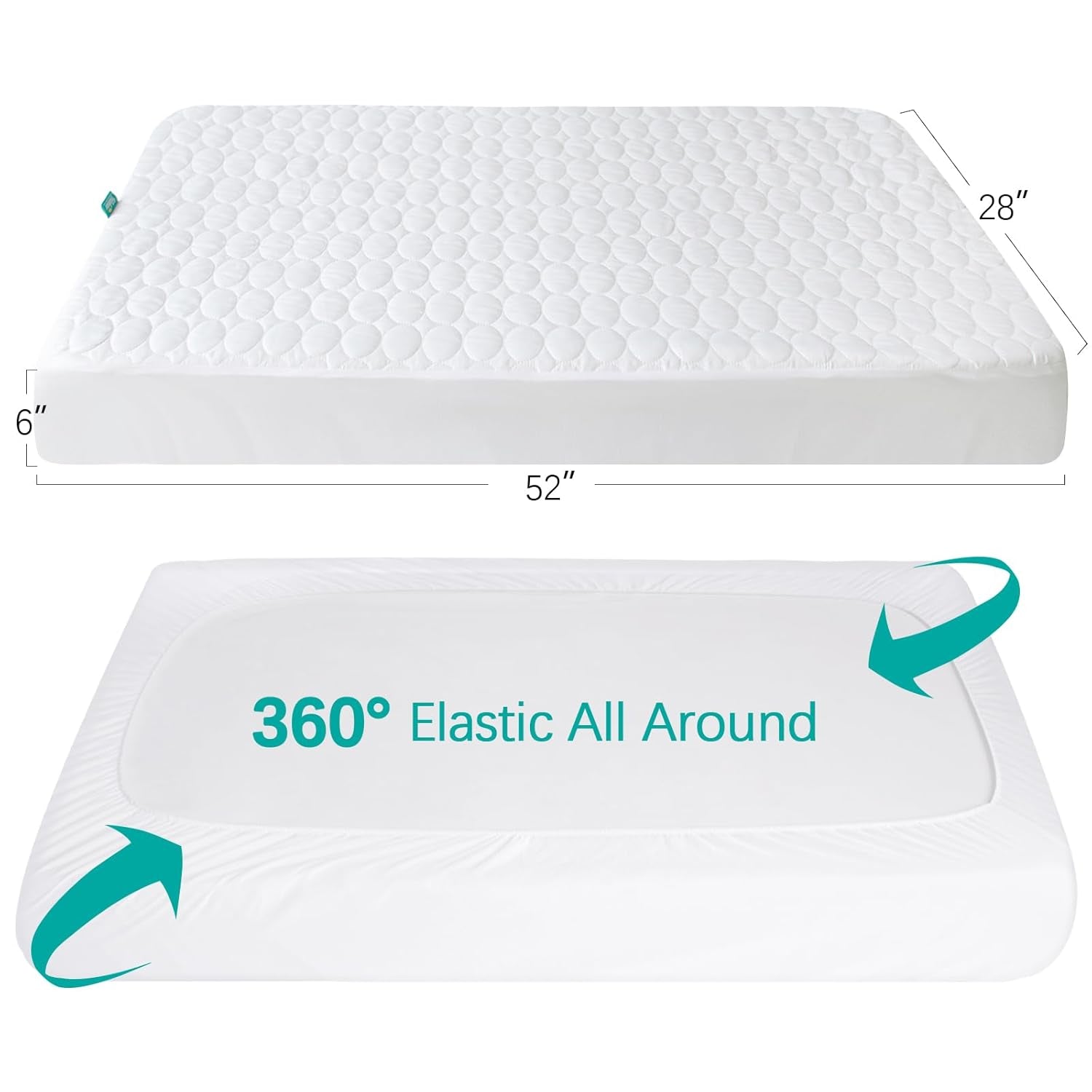 Crib Mattress Protector Pad Waterproof, Toddler Waterproof Crib Mattress Protector Cover, Machine Washable & Dryer Fit Toddler Bed Mattress Protector (Standard Size 52” X 28”), White