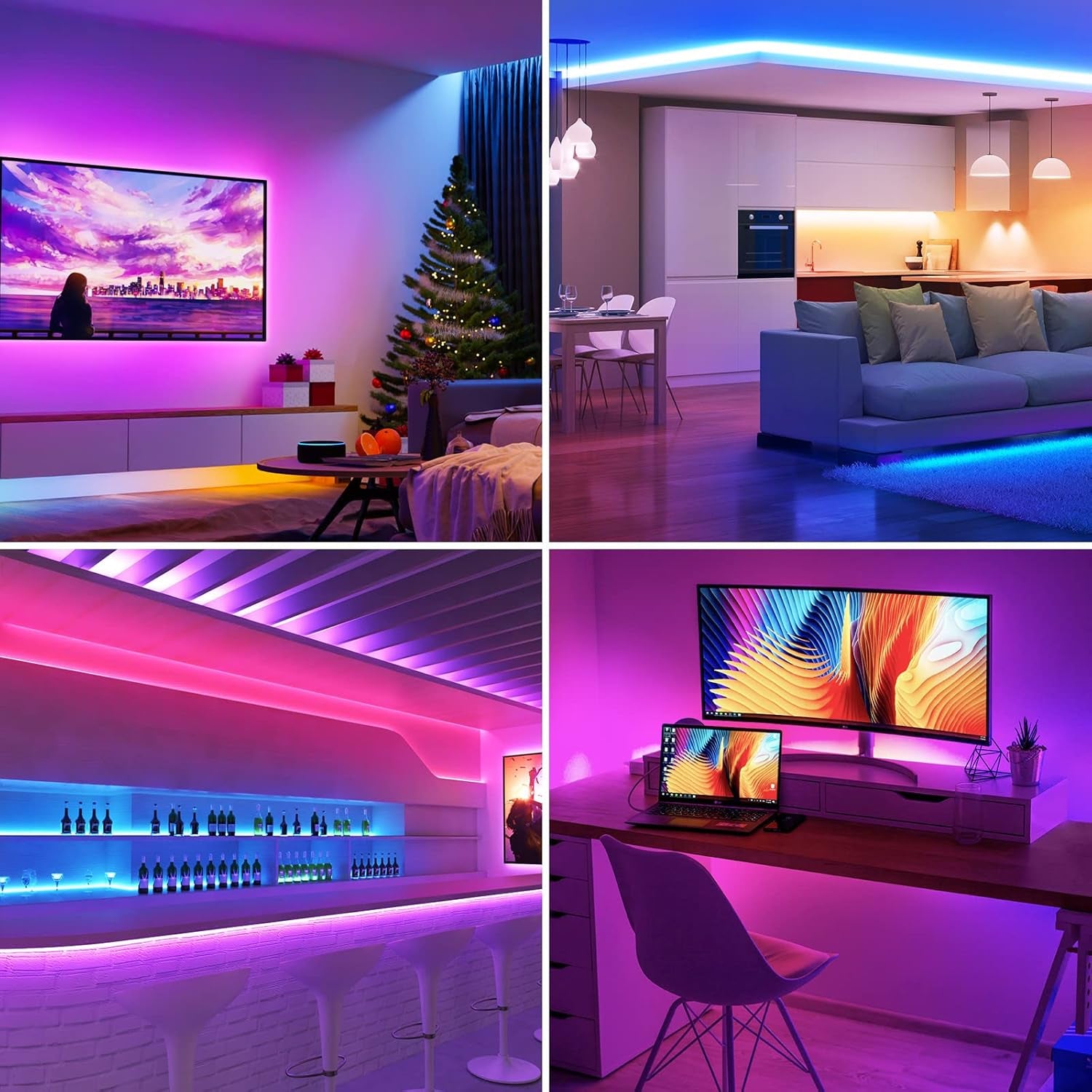 D Strip Lights, RGB 5050 D Strips with Remote Controlr, Color Changing Tape Light with 12V Power Supply for Room, Bedroom, TV, Kitchen, Desk