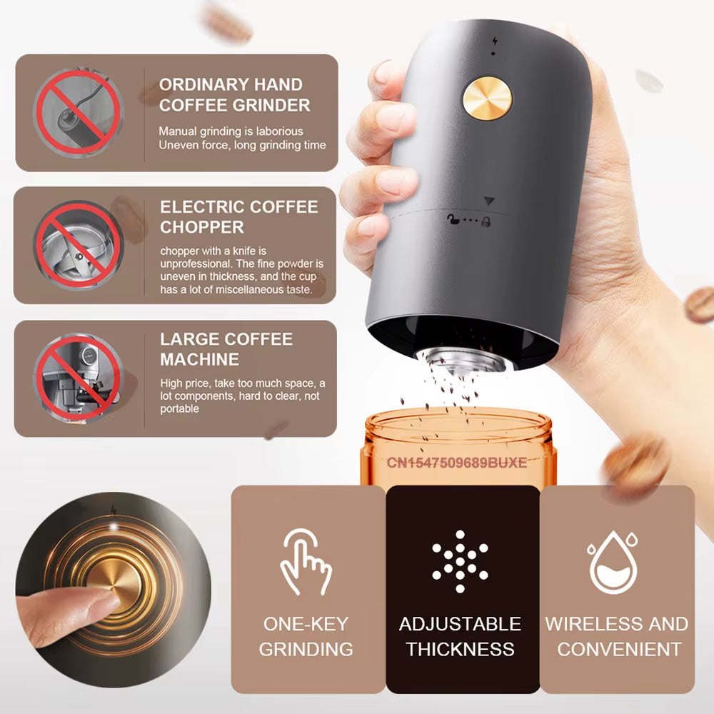 Autostop Coffee Grinder Charged Professional Stronger Adjustable SUS Core Grinding Machine Portable Vacation Travel Cafe Grinder