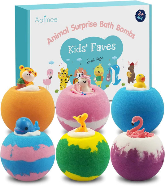 Bath Bombs for Kids, Handmade Natural Bath Bombs with Toy Inside, Shea Cocoa Butter Moisturize, Spa Fizzies Bath Bomb Kit, Birthday Christmas Holiday Gifts for Women, Girls, Boys