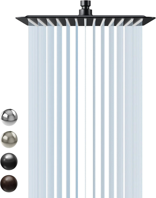 12 Inch Rain Shower Head 304 Stailess Steel Matte Black High Pressure Rainfall Showerhead Water Saving