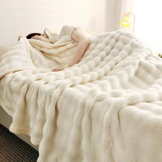 Solid Color Flannel Rabbit Fur Blanket Nap Cover Blanket Soft Sofa Blanket Coral Fleece Cover for Bedroom Manufacturer Wholesale