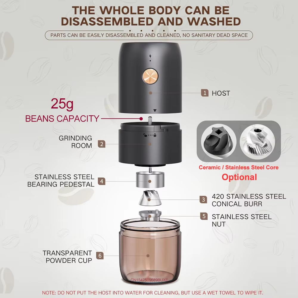 Autostop Coffee Grinder Charged Professional Stronger Adjustable SUS Core Grinding Machine Portable Vacation Travel Cafe Grinder