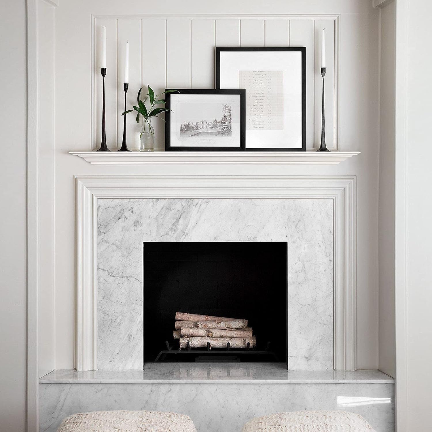 White Finished 48 Inch Pine Wood Fireplace Mantel Shelf Wall Mounted,Corona Crown Molding Floating Wall Picture Ledge Shelves