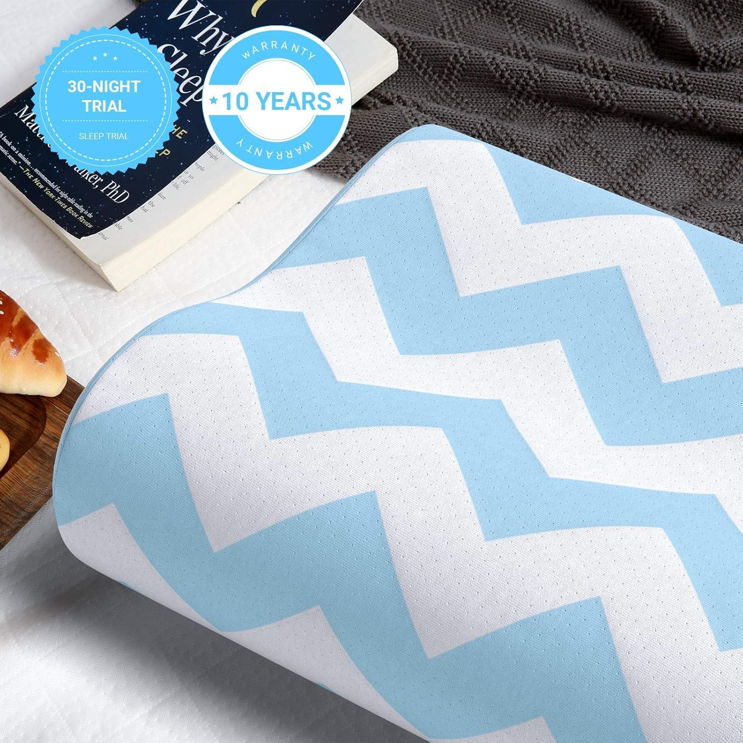 [2-Pack] Contour Memory Foam Pillow Set of 2, Ergonomic Cervical Pillow for Neck Support, Cooling Gel Pillow for Sleeping, Side Sleeper Pillow for Neck Pain, with Bamboo Viscose Washable Cover