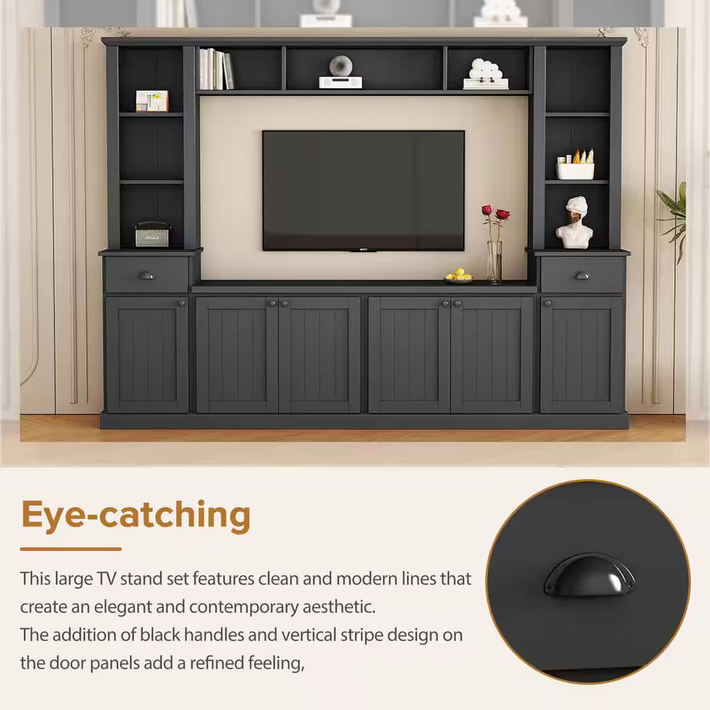 Black Minimalist Entertainment Center Fits Tv'S up to 75 In. with Bridge and Adjustable Shelves