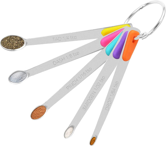 Gataiphans Magnetic Measuring Spoons Set of 9 Dual Sided Stackable Stainless Steel Magnetic Snaps Teaspoons Fits in Spice Jars or Liquid Rainbow Colors Black