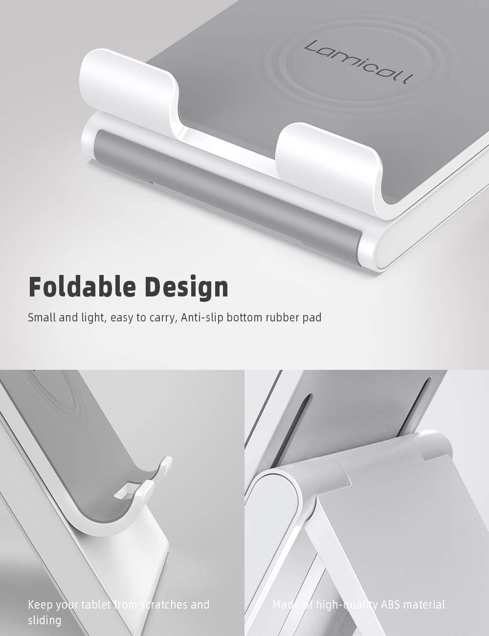 Tablet Stand Holder Adjustable - Foldable Desktop Stand Charging Dock for Desk Compatible with 4-13" Tablet Such as Ipad Pro 11, 9.7, 10.5, 12.9 Air Mini 4 3 2, Kindle, Nexus, Tab - White