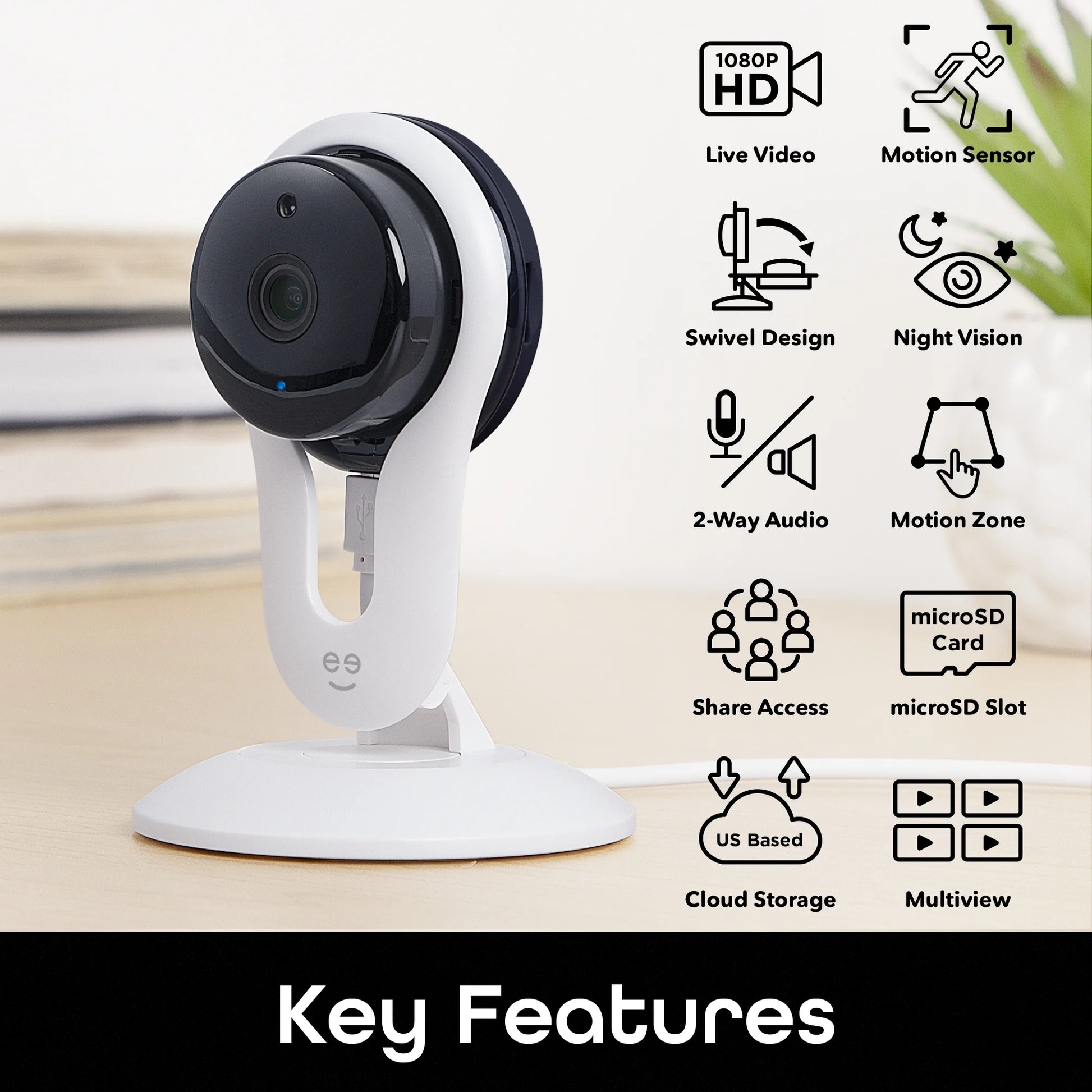 Aware 1080P Indoor Smart Home Security Camera 2 Pack | 2-Way Talk, Night Vision, Motion Alerts | Works with Alexa & Google Home | 2.4 Ghz Wi-Fi | 2 Pack