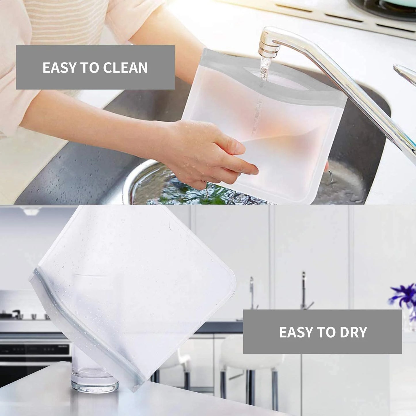 10 Pack Reusable Ziplock Bags Silicone, Leakproof Reusable Freezer Bags, BPA Free Reusable Food Storage Bags for Lunch Marinate Food Travel