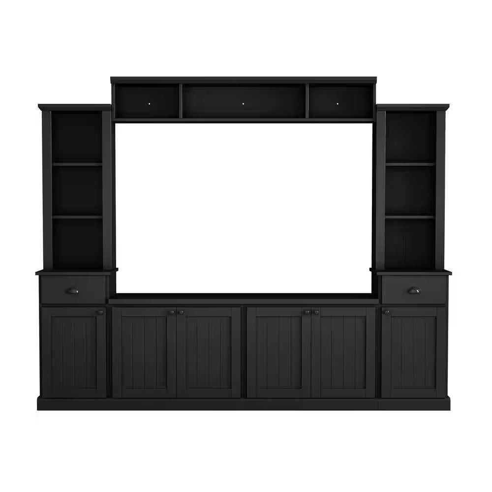 Black Minimalist Entertainment Center Fits Tv'S up to 75 In. with Bridge and Adjustable Shelves