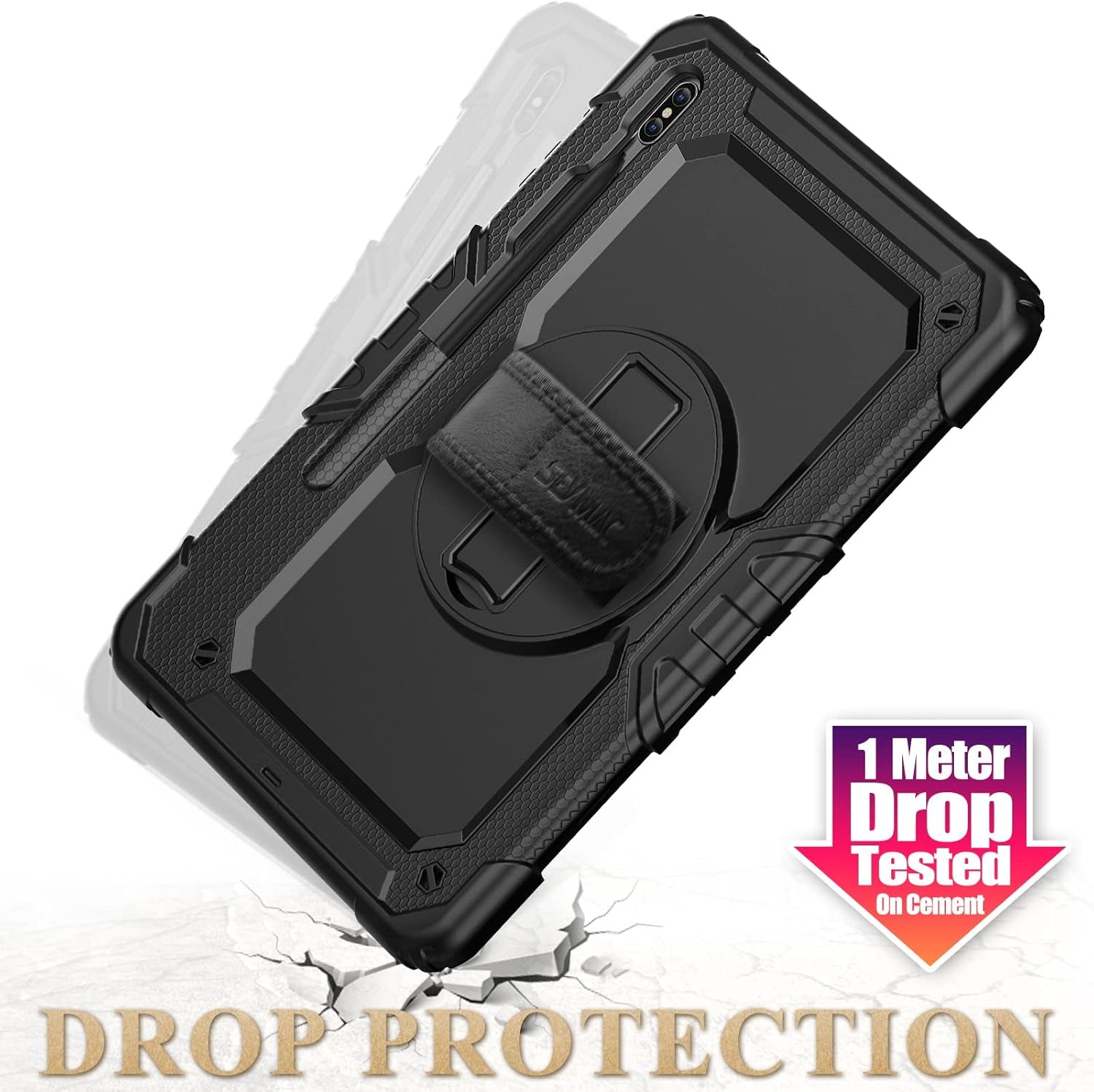 Case for Samsung Galaxy Tab S7 FE / S8 plus 5G Case 12.4'' with Screen Protector Pencil Holder [360 Rotating Hand Strap] &Stand, Drop-Proof, Black