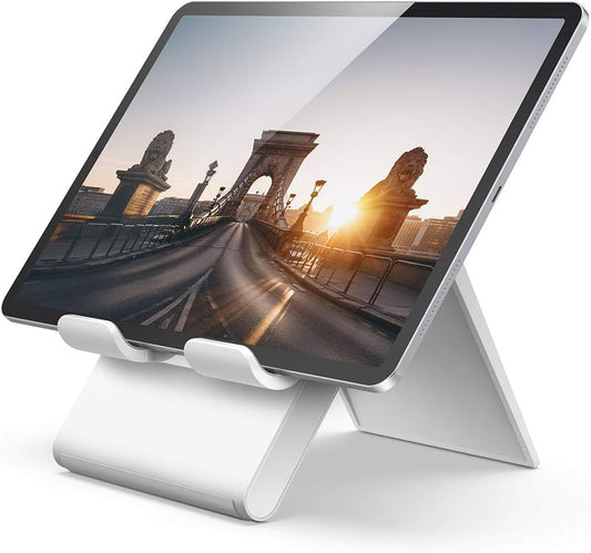 Tablet Stand Holder Adjustable - Foldable Desktop Stand Charging Dock for Desk Compatible with 4-13" Tablet Such as Ipad Pro 11, 9.7, 10.5, 12.9 Air Mini 4 3 2, Kindle, Nexus, Tab - White