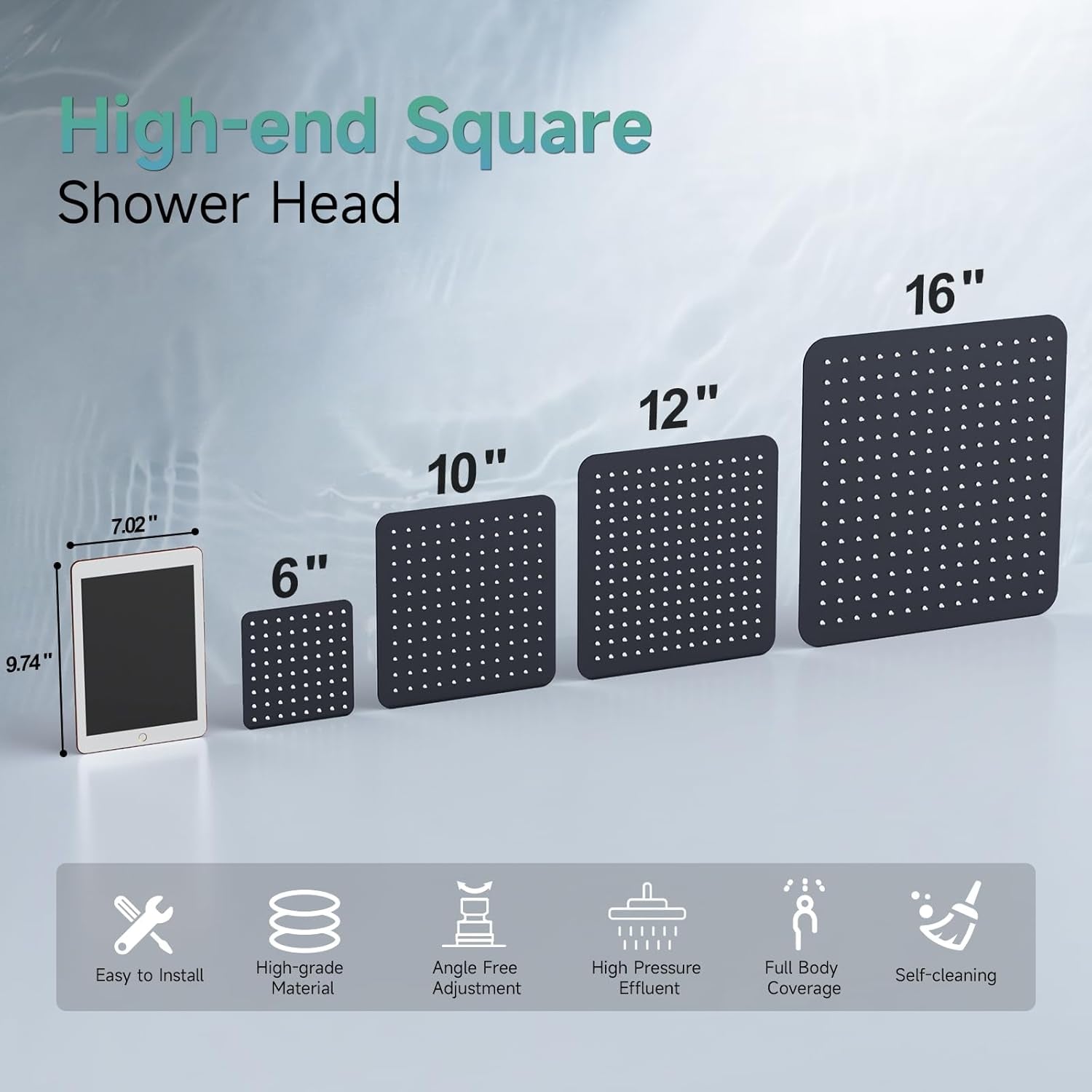12 Inch Rain Shower Head 304 Stailess Steel Matte Black High Pressure Rainfall Showerhead Water Saving