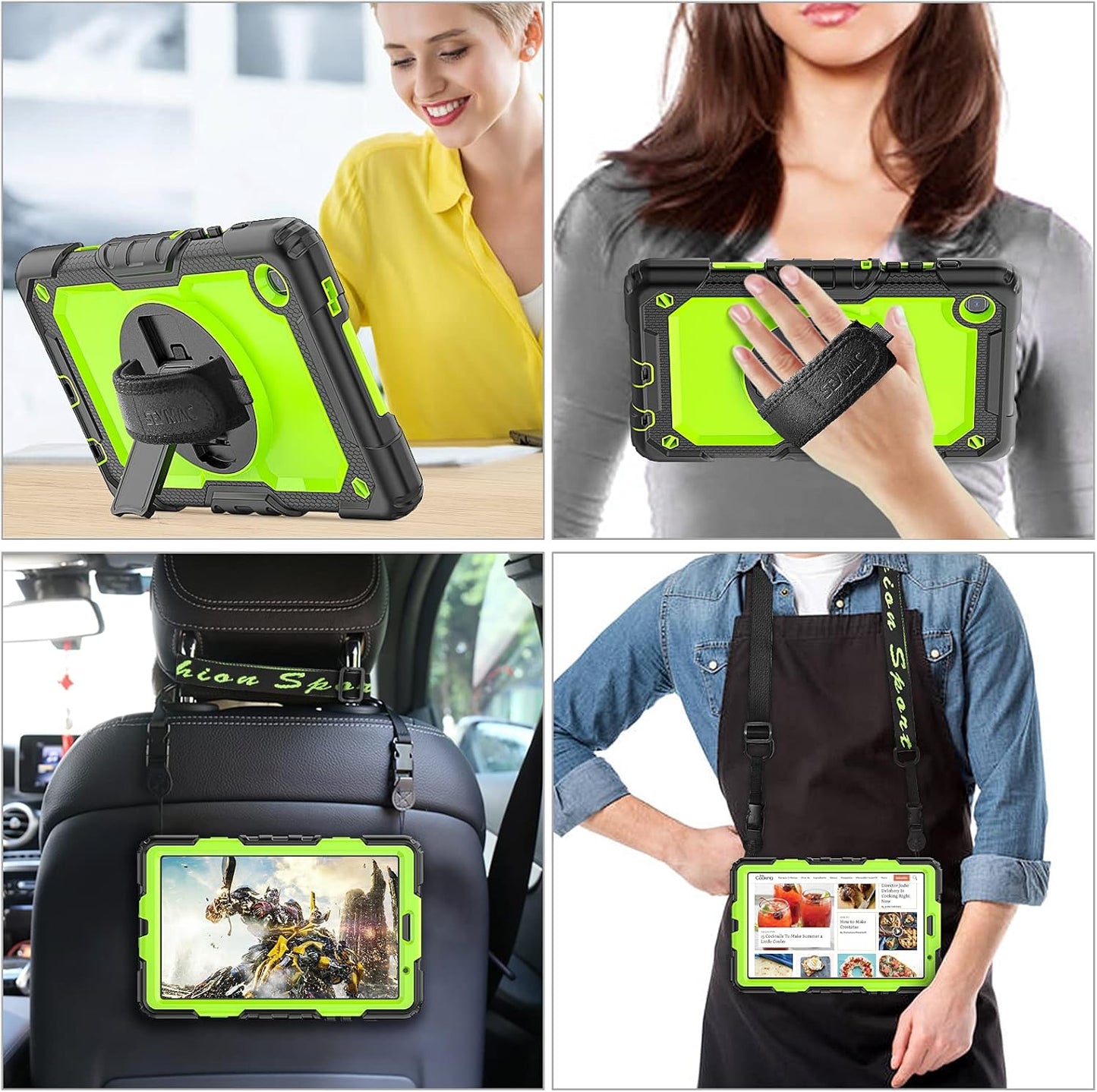 Case for Samsung Galaxy Tab A7 Lite 8.7'' with Screen Protector Pencil Holder [360 Rotating Hand Strap] &Stand, Drop-Proof Case for Samsung A7 Lite 2021 SM-T220/T225/T227, Green/Black