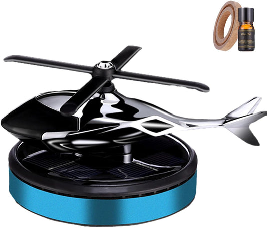 Solar Car Air Freshener Helicopter Sun-Powered with Rotating Propeller Long Lasting Fragrance Deodorant Auto Aromatherapy Diffuser Design Perfect for Blue