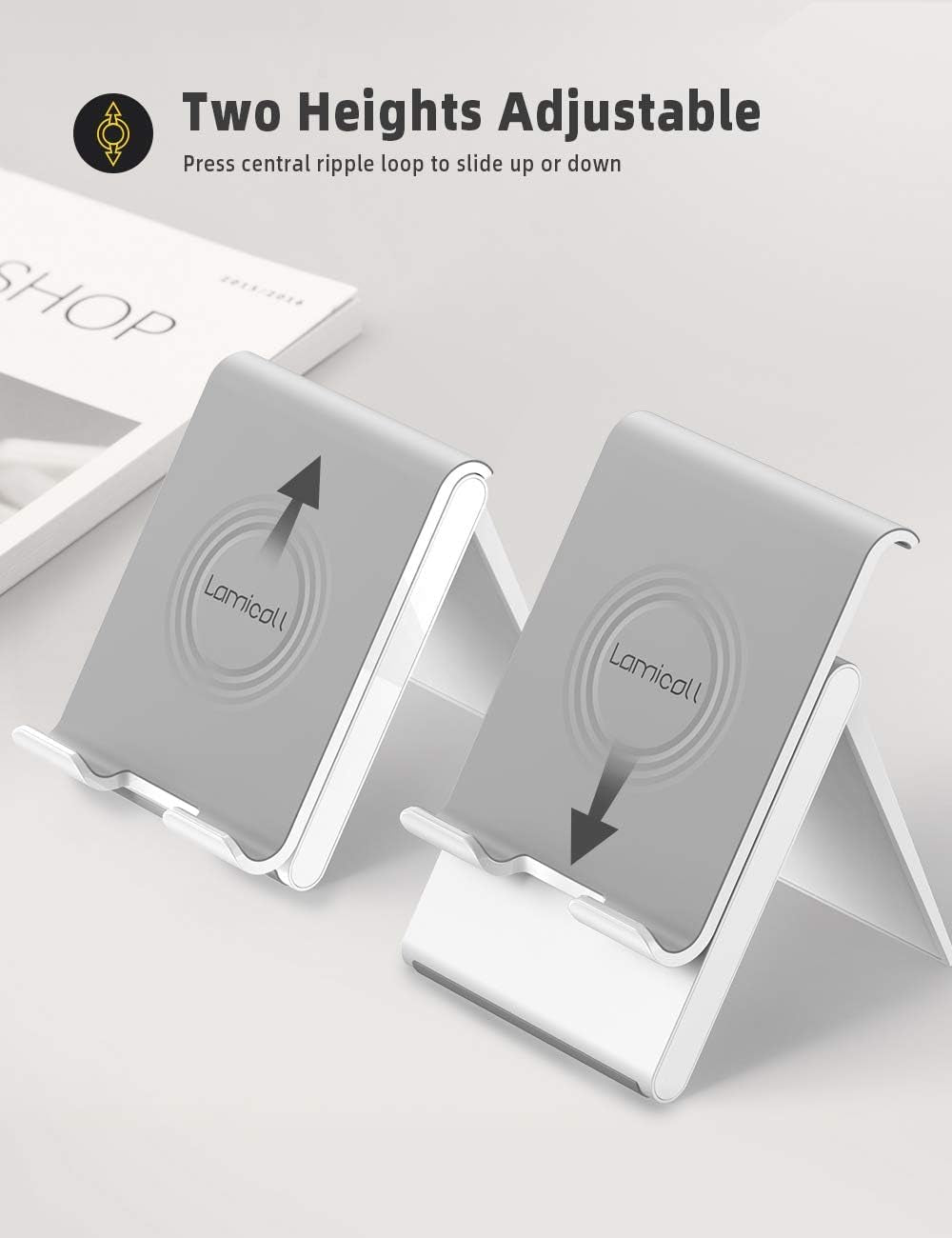 Tablet Stand Holder Adjustable - Foldable Desktop Stand Charging Dock for Desk Compatible with 4-13" Tablet Such as Ipad Pro 11, 9.7, 10.5, 12.9 Air Mini 4 3 2, Kindle, Nexus, Tab - White