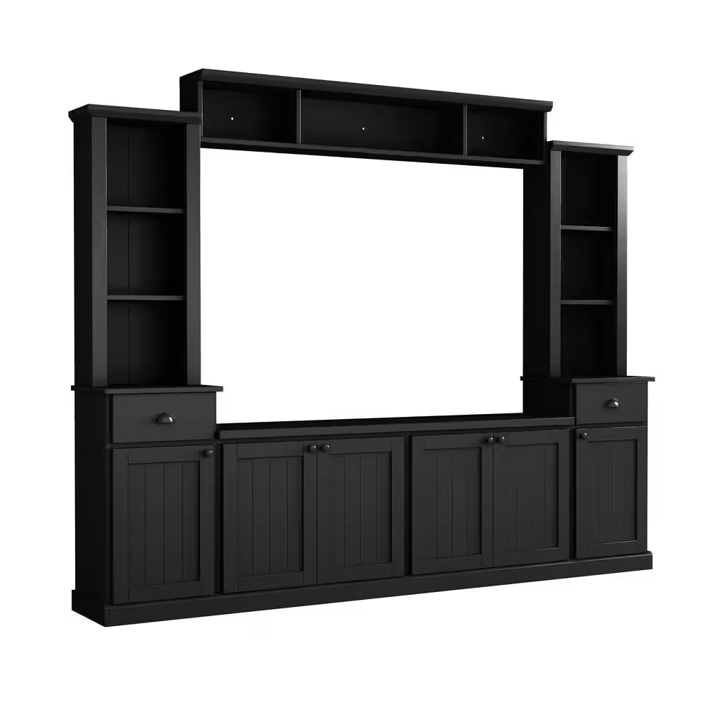 Black Minimalist Entertainment Center Fits Tv'S up to 75 In. with Bridge and Adjustable Shelves